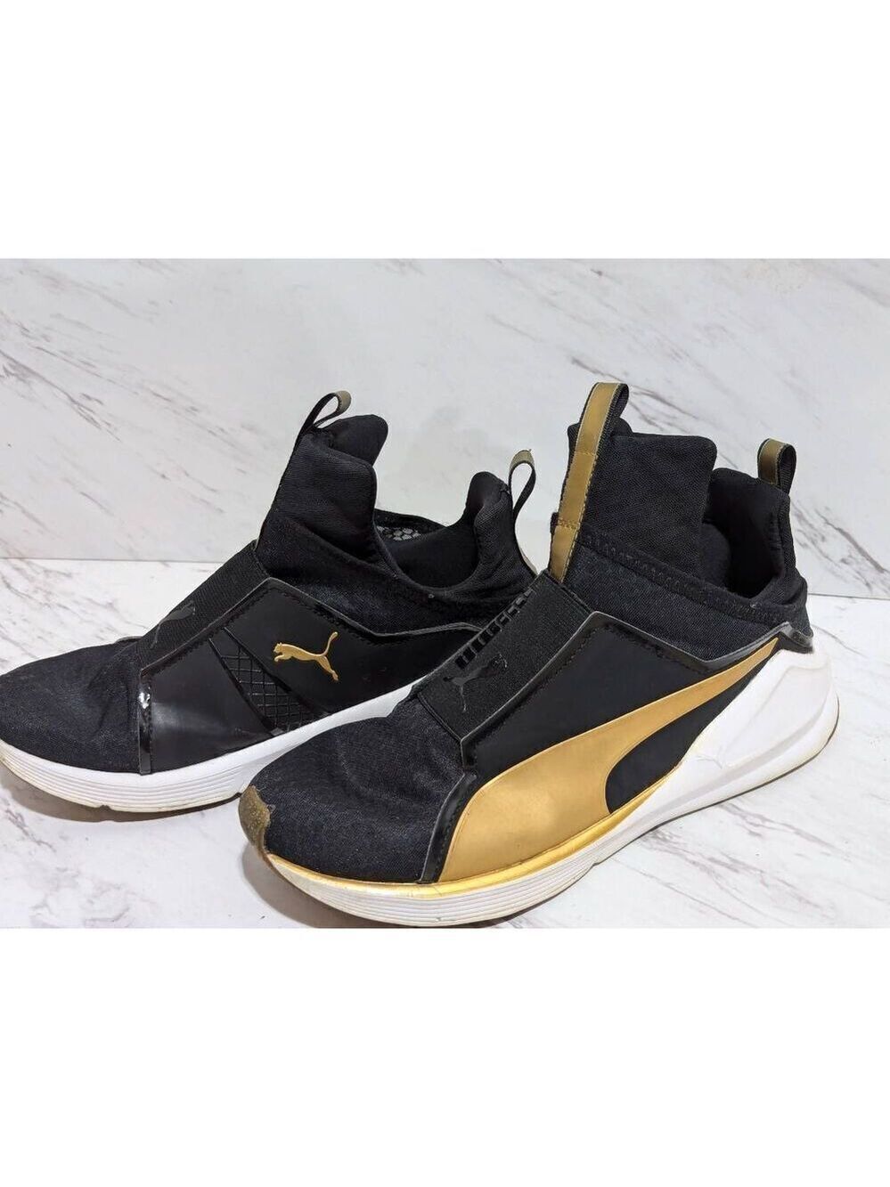 Puma Women's Black & Gold Slip-On Almond Toe Sneakers Shoe Size 7